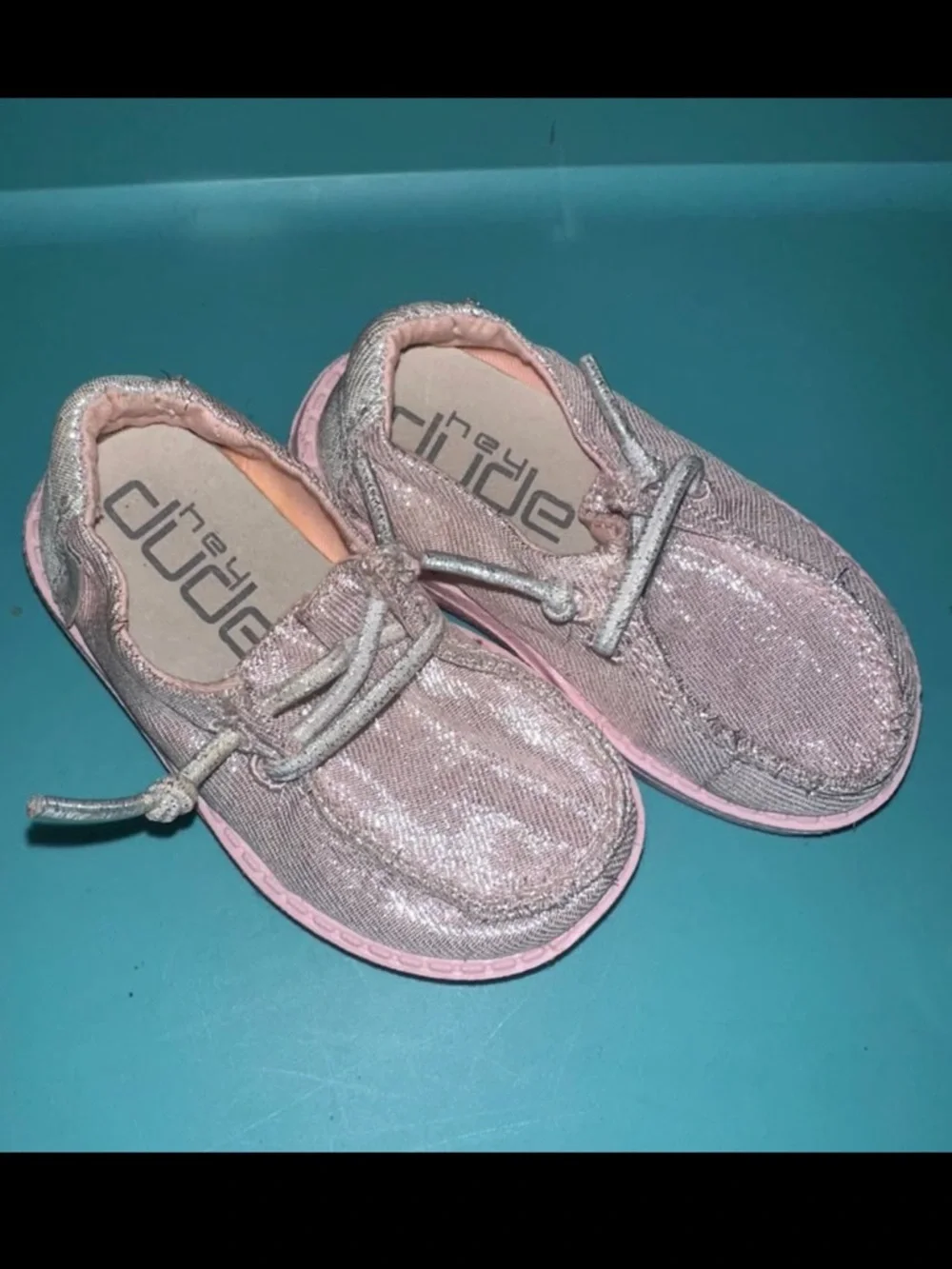 Hey Dude Kids Glitter Slip-On Moccasins in Light Pink